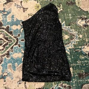 Black Sequin One-Shoulder dress large NWT